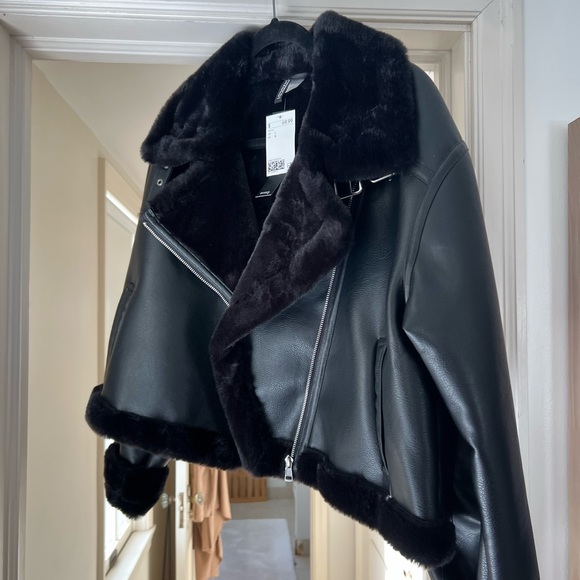 H&M Jackets & Coats Brand New Leather Jacket With Fur Poshmark